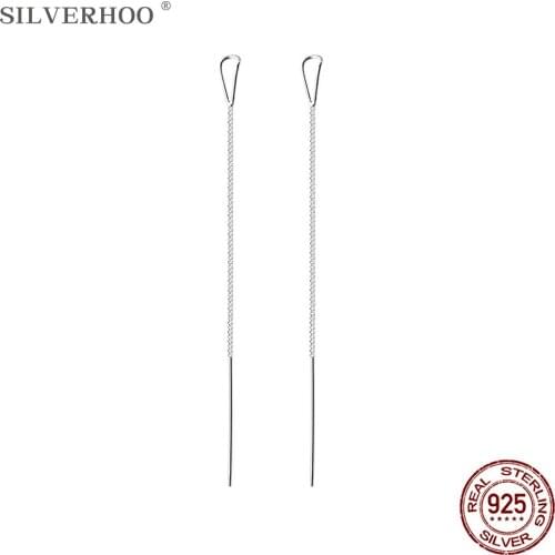 SILVERHOO Long Tassel Drop Earrings For Women 925 Sterling Silver Geometry Triangle Earring Prevent Allergy Jewelry Accessories