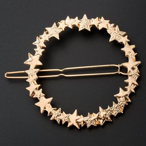 Alloy Silver Golden Star Circle Headwear Hair Clips Side Pins Ponytail Holder Hair Accessories for Women