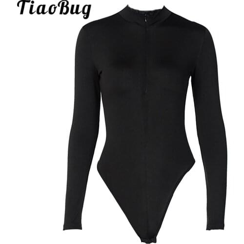 Womens Turtleneck Leotard For Ballet Dance Adults Black Long Sleeves Zipper Gymnastics Leotards Bodysuits Romper