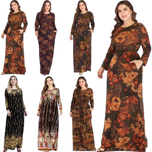 Plus Size Abaya Muslim Women Print Long Dress Turkish Kaftan Islamic Clothing Arab Robe Jilbab Party Gown Abayas Maxi XL-6XL