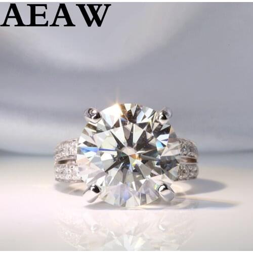 AEAW 14k White Gold 8ct carat 13mm Diameter GH Color Moissanite Wedding Engagement Ring For Women Solitare Ring Gold