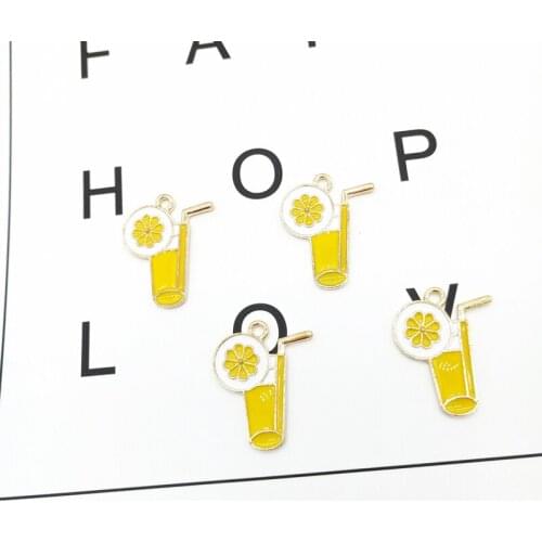 10 pcs Yellow Lemon Drink Cups Enamel Charms Earring Fashion Alloy Oil Drop Pendant Summer DIY Bracelet Jewelry Accessory YZ163