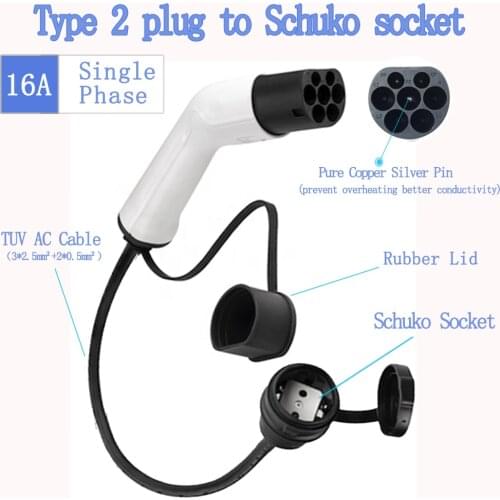 16A Type 2 Male Plug to Schuko socket EV Charging Adapter For Portable EV Charger EV Connector