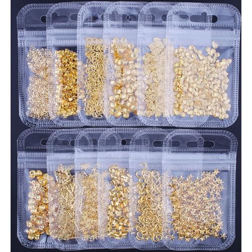 200 pcs/Bag Gold Sliver Nail Art Decoration Star 3D Metal Frame Studs 31 Shape Hollow Charms Shell Manicure Rivet Accessories G4