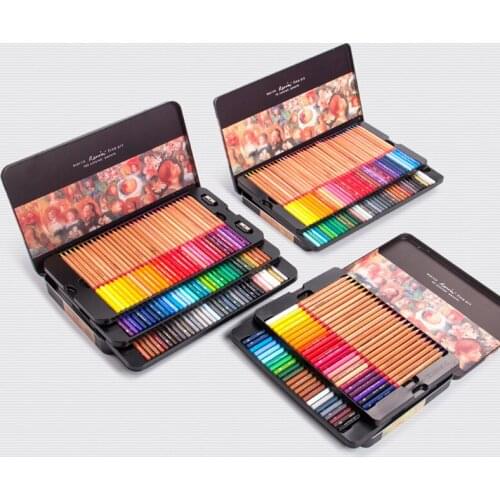 24/35/48/72/100 Colors Professional Oil Color Pencil Art Painting Pen Iron Box Hand-Painted Suit charcoal pencil