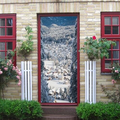 Colomac 3d Alpspattern wall door sticker self-adhesive door renovation forest pattern living room bedroom decoration accessories