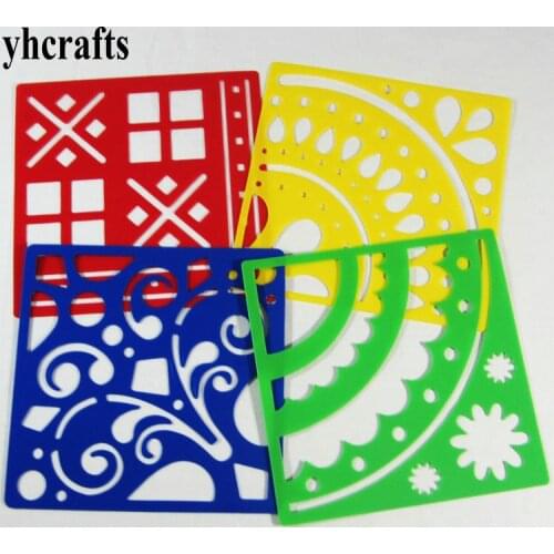 4PCS/LOT.Geometric figure flower wave plastic stencil Paint template Kindergarten crafts Early learning educational toys DIY toy