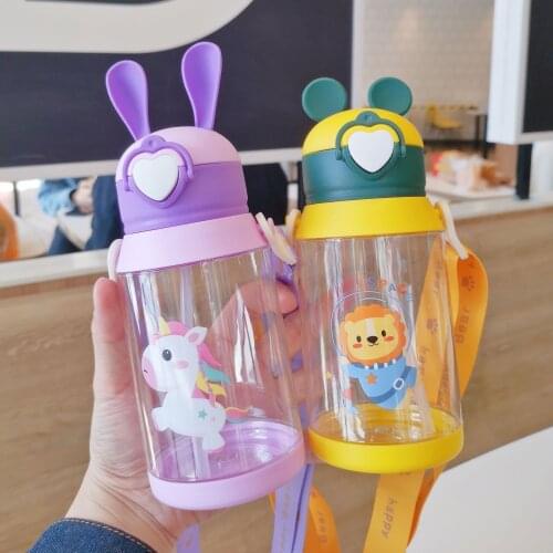 430ml Cartoon Cute Dinosaur Baby Feeding Cup Thicken Kids Learn Drinking Water Straw Bottle Duckbill Cup Training Bottle
