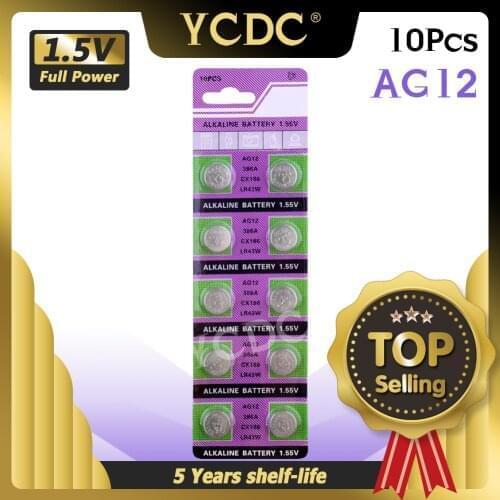 YCDC Real Power For watch Button Battery 10 x 1.55V Button Coin Cell Battery Batteries AG12 AG-12 LR43 V12GA GP386 SR1142 CR43
