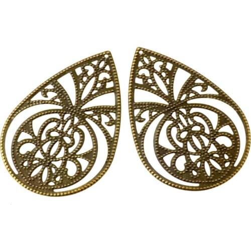 Free shipping 30Pcs Bronze Tone Drop Filigree Wraps Connectors Metal Crafts Gift Decoration DIY 65x44mm