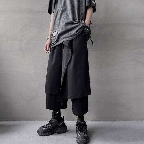 Japanese Samurai Pants for Men Black Trousers Summer Vintage Loose Solid Color Casual Yamamoto Long Fashion Pants Wide Leg