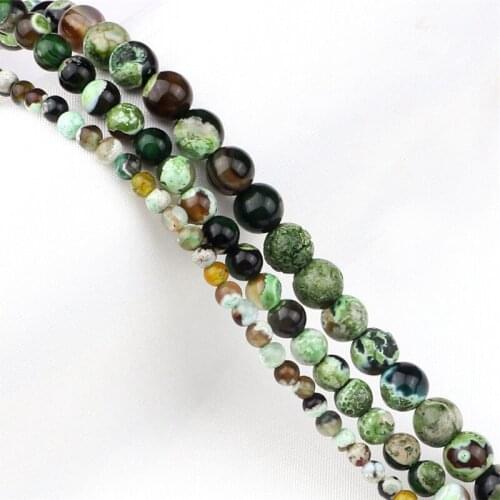 Handmade Handicraft Green Natural Stone Smooth Fire Agates 8/6/4mm Round Loose Beads For DIY Bracelet Jewelry Making Accessories