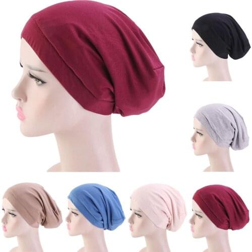 Solid Turban Women India Hat Muslim Cancer Chemo Beanie Turban Wrap Cap Elastic Indian Baggy Bone Bonnet Hair Loss Caps