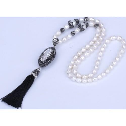 Bohemia Big Oval Blue Glass White Opal Connector Silk Tassel Jewelry Freshwater Bead Chain Charms Pendant women necklace gift