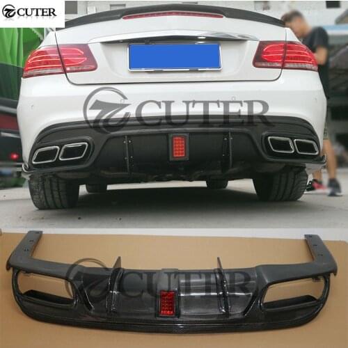 W207 Carbon fiber rear Bumper lip Diffuser with LED lights for Benz W207 Coupe E260 E300 E200 E320 E400 car body kit 14-16