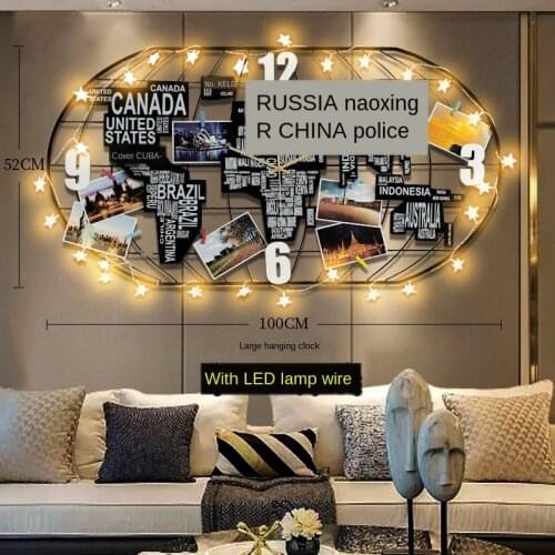 World map wall clock with LED light luminous wall decoration 3d acrylic wall clock modern home decoration large metal wall clock