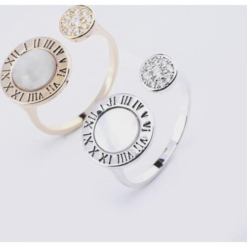 Rings For Women Females Jewelry Accessory Bridal Wedding Engagement Promise Gift Resizable Open Shell Roman Numerals Design