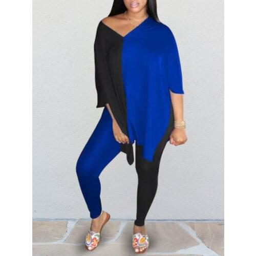 Contrast Patchwork Summer Two Piece Sets Womens Outfits Loose Oversized T-Shirt Top And Skinny Pants Casual Home Wear Tracksuit