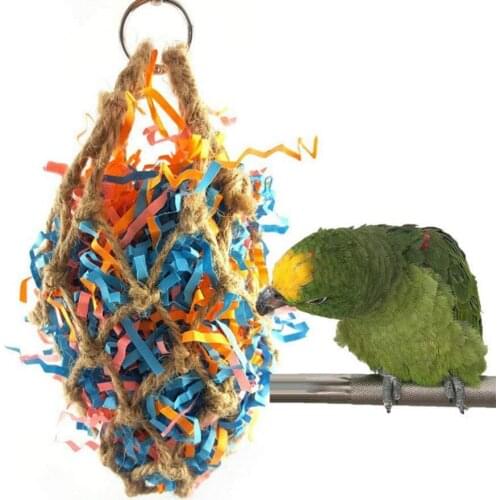 Creative Jute Paper Strips Parrot Chewing Mesh Bag Hanging Playing Toy Colorful Grape Globular Pendant Bird Cage Accessories