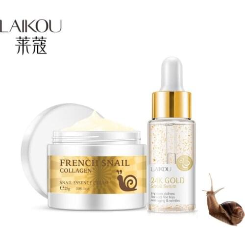 LAIKOU Snail Cream 24k Gold Serum Anti Wrinkle Improve Fine Lines Acne Scar Removal Whitening Shrink Pores Anti Aging Skin Care
