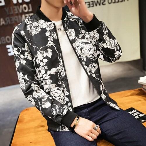 Casual Hip Hop Baseball Collar Fashion Flower Print Streetwear 2020 New Loose Bomber Jacket Mens