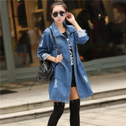 Women Denim Jackets Steetwear Spring Autumn Coat Korean Style Female Clothes Long Sleeve Outerwear Ripped Jeans Jacket