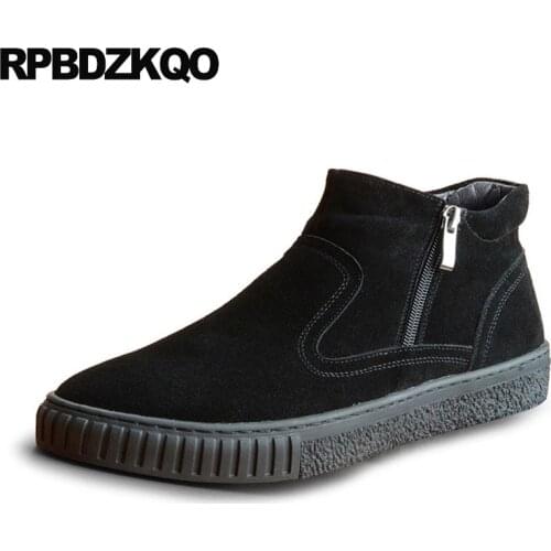 Fashion Fur Lined Short Booties Shoes Platform Ankle Real Boots Winter Black Suede Comfortable Male 2017 High Top Footwear