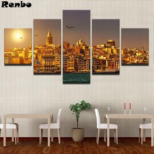 5pcs/set diamond embroidery Istanbul Turkey Sunrise landscape diamond Picture Full square/round diamond painting cross stitch