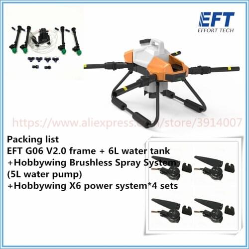 EFT G06 V2.0 6L 6KG agricultural spray drone frame kit G06 four-axis plug-in UAV brushless pump with X6 power system