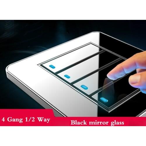 Tap the switch at any point Type 86 Black Mirror Glass 4Gang 1Way 2Way Wall Switch Panel with led fluorescent