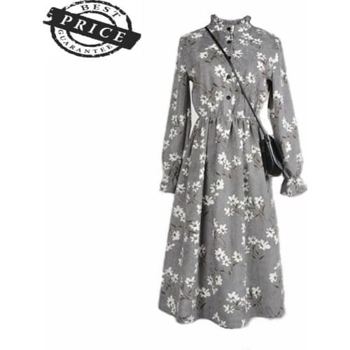 New Fashion 2021 Vintage Dresses for Women Long Dress Small Floral Elegant Clothing Spring Autumn Bottom Clothes LWL122