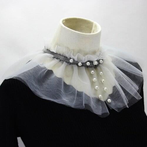 New Shawl false collar nail pearl decorative collar fold Red shawl Pearl mesh bow tie fake collar Decorative leopard gray Cloak