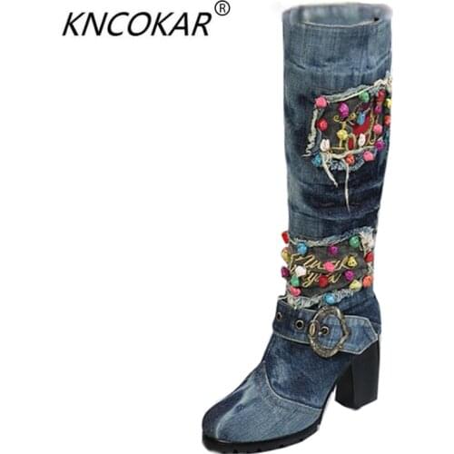 The new 2017denim antiskid Martin boots comfortable winter canvas shoes with high heels side zipper boots with fashion