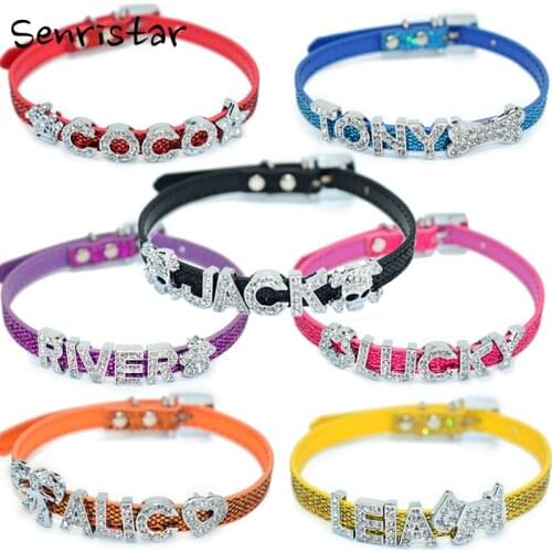 Bling Pet Personalized PU Leather Collars For Small Dogs Free Name Customized Cat Dog Puppy Pet Name Collar Diamond Bucklet