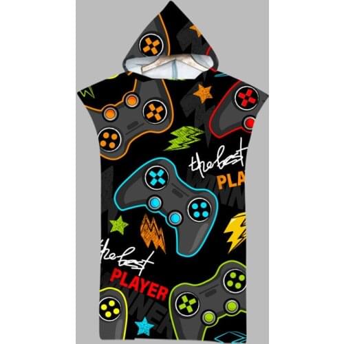 Microfiber Hood Beach Towel Beachwear Game Series Changing Robe Swimming Surf Poncho Hooded Bath Towels for Adults Swim Suit