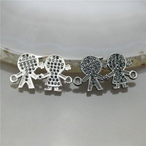 17*13mm 20pcs/lot High quality cz pendant, boy and girl shape cubic zircon charm jewelry, exquisite bracelet/necklace component