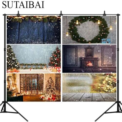 Christmas Tree fireplace photography studio background cloth Xmas children family party decoration photo backdrop