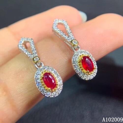 KJJEAXCMY 925 sterling silver inlaid natural ruby earrings new popular ladies ear stud support test