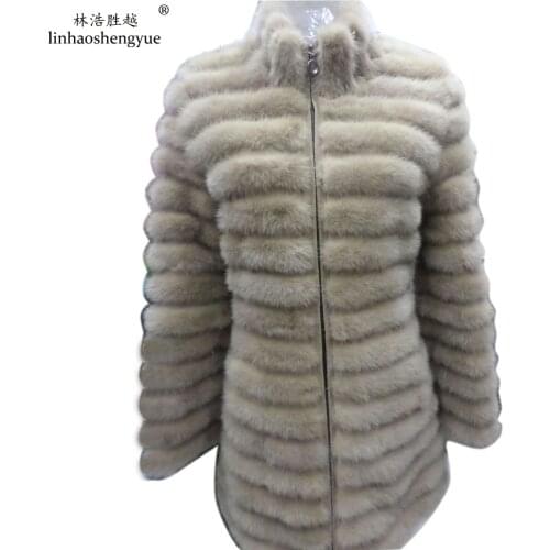 Linhaoshengyue Khaki Blue Black Natural Mink Fur Coat,Real Mink Fur Coat
