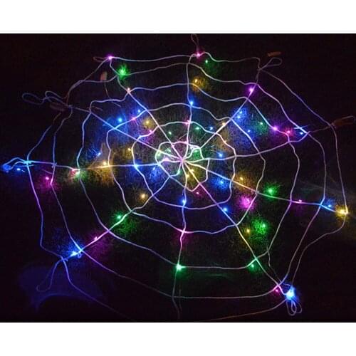 LED Glowing Spider Web Halloween Dress Up Props Waterproof Color And Orange Shiny Spider Web String Lights For Party Decoration
