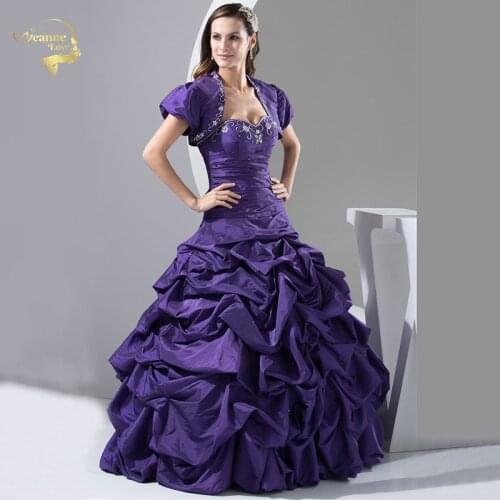 A Line Sweetheart Ball Gown With Bolero Beading Taffeta 2019 Quinceanera Dresses 15 Years Purple Vestidos De Quinceanera OQ3389