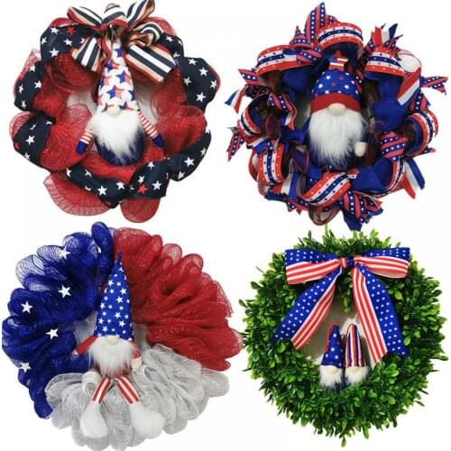Independence Day Wreath Porch Decoration Front Door Outdoor Hanging Wreath Decor Funny Doll Wreath
