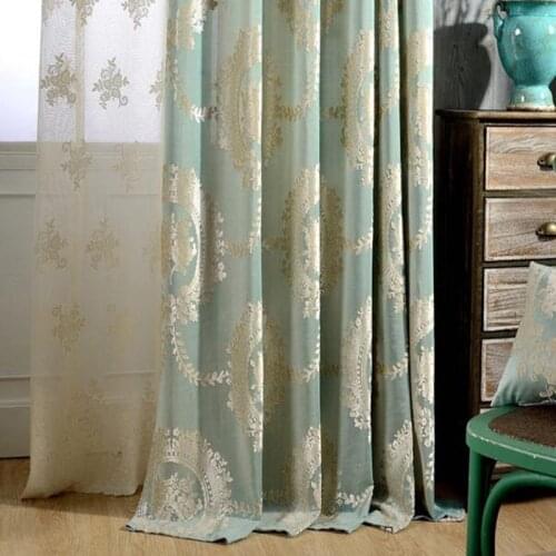 Green Jacquard Embossed Window Treatments Sheer Bedroom Curtain Fabrics Luxury Embroidery Tulle Curtains For Living Room #30