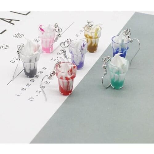 Ladies Handmade Cute Milk Ice Cream Drink Fruit Girl Acrylic Earrings Gift