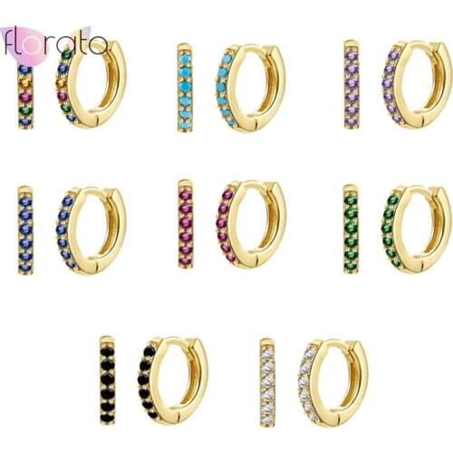 925 Silver Ear Buckle Rainbow/turquoise/lavender/black/green Crystal Zirconia Small Hoop Earrings for Women Gold Silver Earrings