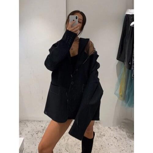 High End Quality 11.24 Fashion Patchwork Striped Organza Blazer Coat Women Temperament Loose Casual Outerwear