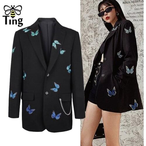 Tingfly 2021 Autumn New Embroidery Butterfly Black Blazer Coat Vogue Paris Street Chic Blaza Jacket Coat Vintage Casual Wear ZA