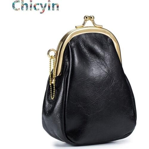 Womens wallet Coin Purse Original Genuine Leather Cards Holder Mini Wallets Metal Frame Change Bags cute money bag