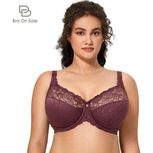 Womens Beauty Lace Non Padded Full Figure Underwire Minimizer Bra Plus Size Bralette