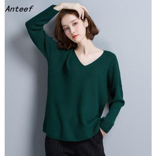 Anteef korean fashion long sleeve knitted tops causal loose spring autumn pullover sweater clothes women sweaters 2021